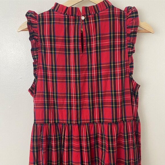NWT J. Crew Red Tartan Plaid Tiered Ruffle Midi Dress - Picture 9 of 10